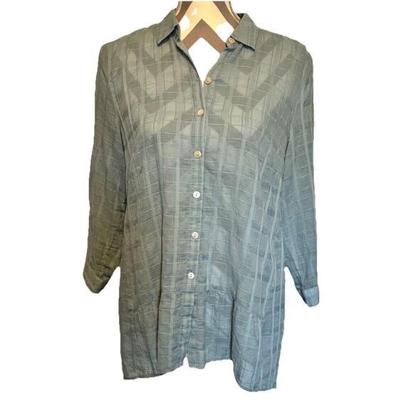 J Jill Small Oversized Lightweigh Button Top Teal 3/4 Sleeve Blouse Pelham - Picture 1 of 6